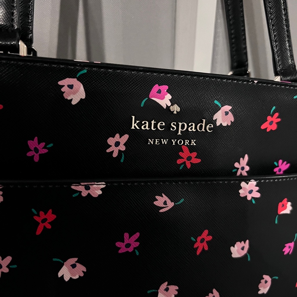 Kate Spade New York Staci Ditsy Buds Saffiano Leather Laptop Tote bag Black - Picture 4 of 14